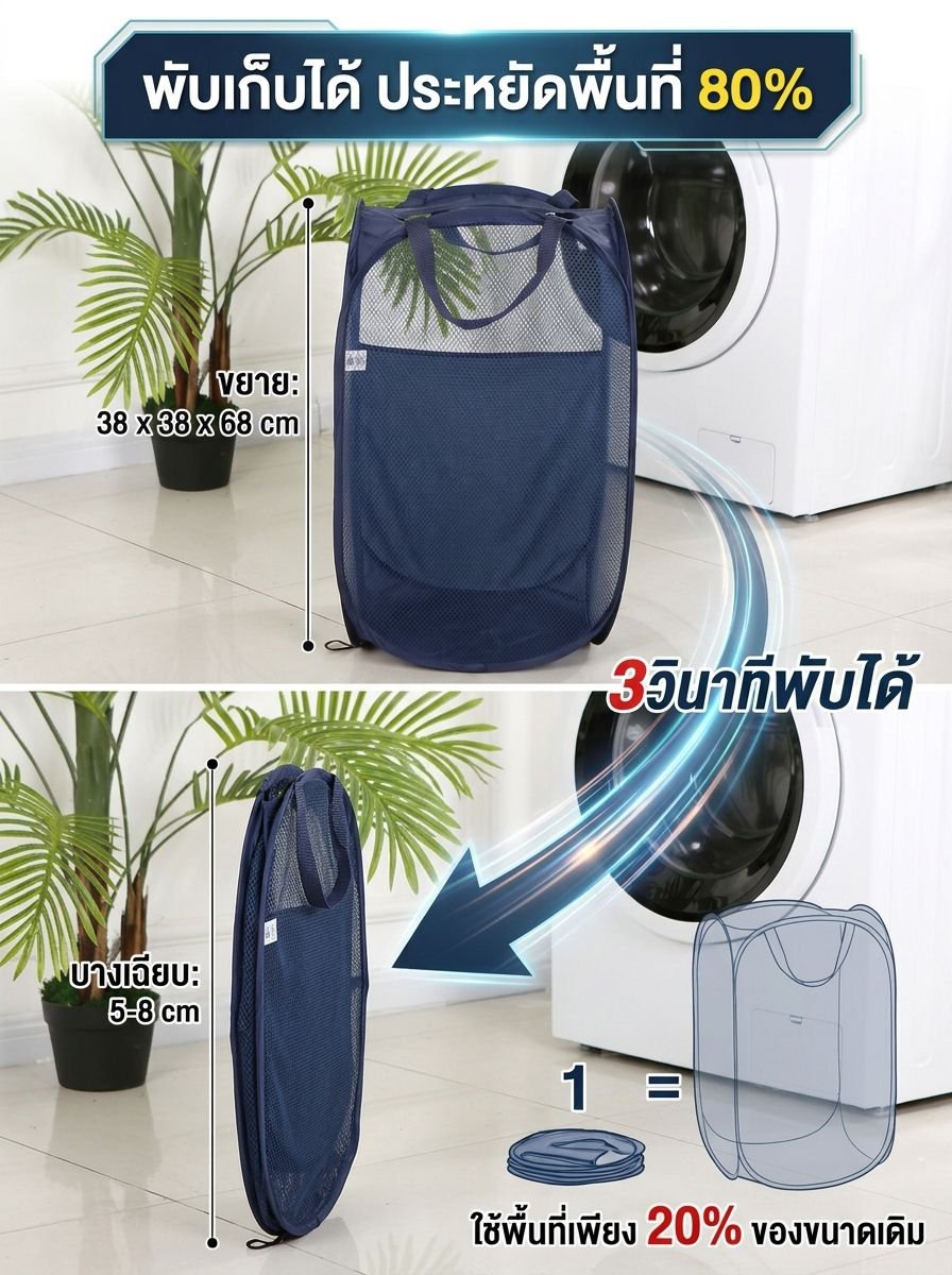 ตะกร้าผ้าพกพาสะดวก ใช้งานง่าย