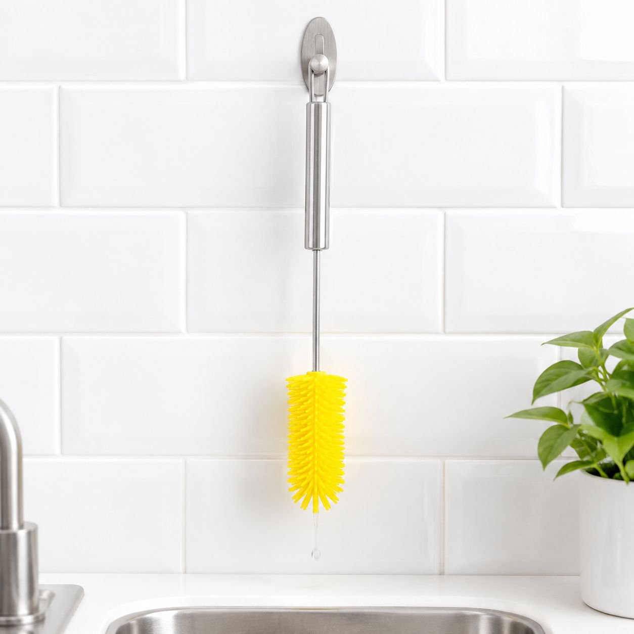 Stainless steel brush showcasing 360-degree rotation