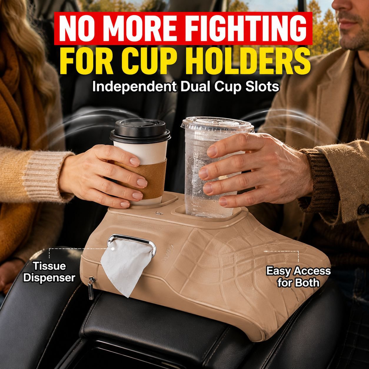 Universal Car Armrest Center Console Protector with Tissue Box and Cup Holder