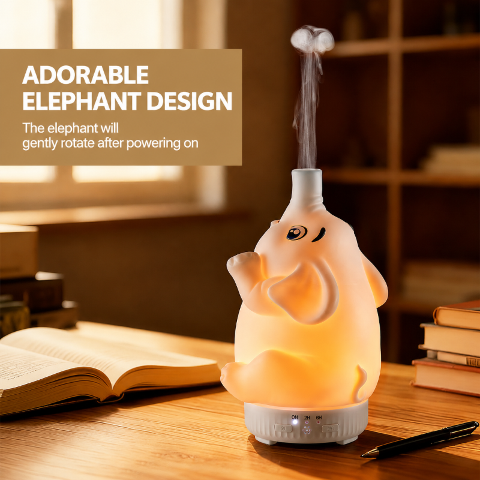 2026 New Rotating Elephant Aroma Diffuser with Seven-Color Lights, Jellyfish-Style Silent Mini Humid