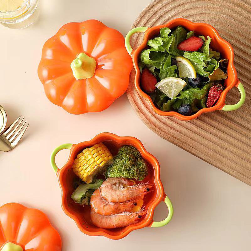 Vajilla de cocina en forma de calabaza con doble asa