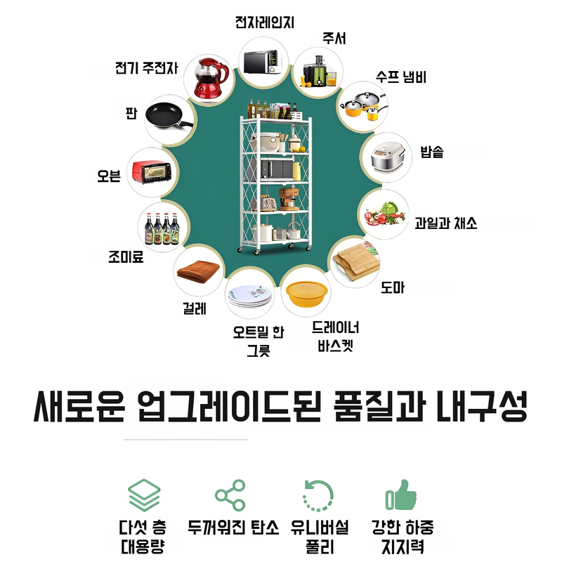 거실 이동식 수납선반 플로어선반 접이식 설치프리 주방 전자레인지 수납선반 정리수납선반