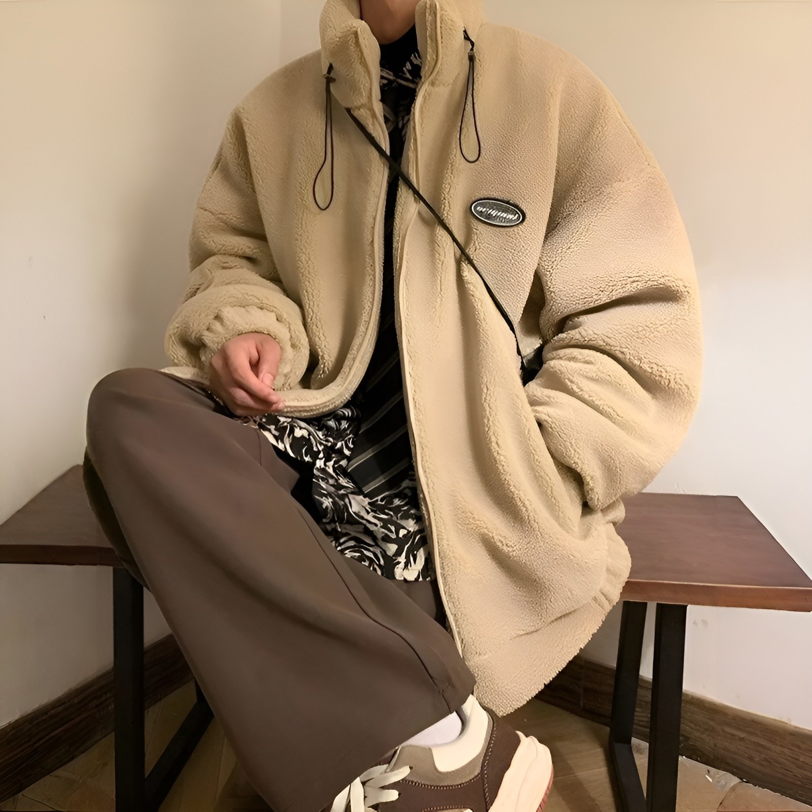 新作・ゆったりシルエット日系スタンドカラー羊羔毛コットンジャケット