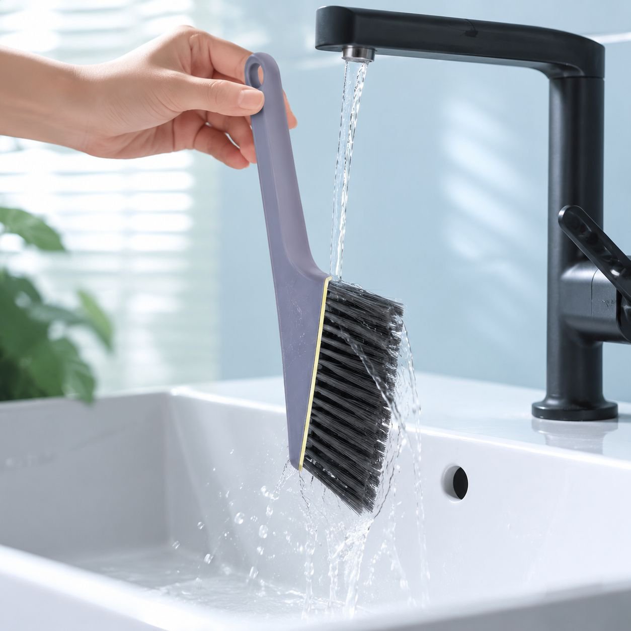 Household cleaning brush with ergonomic handle