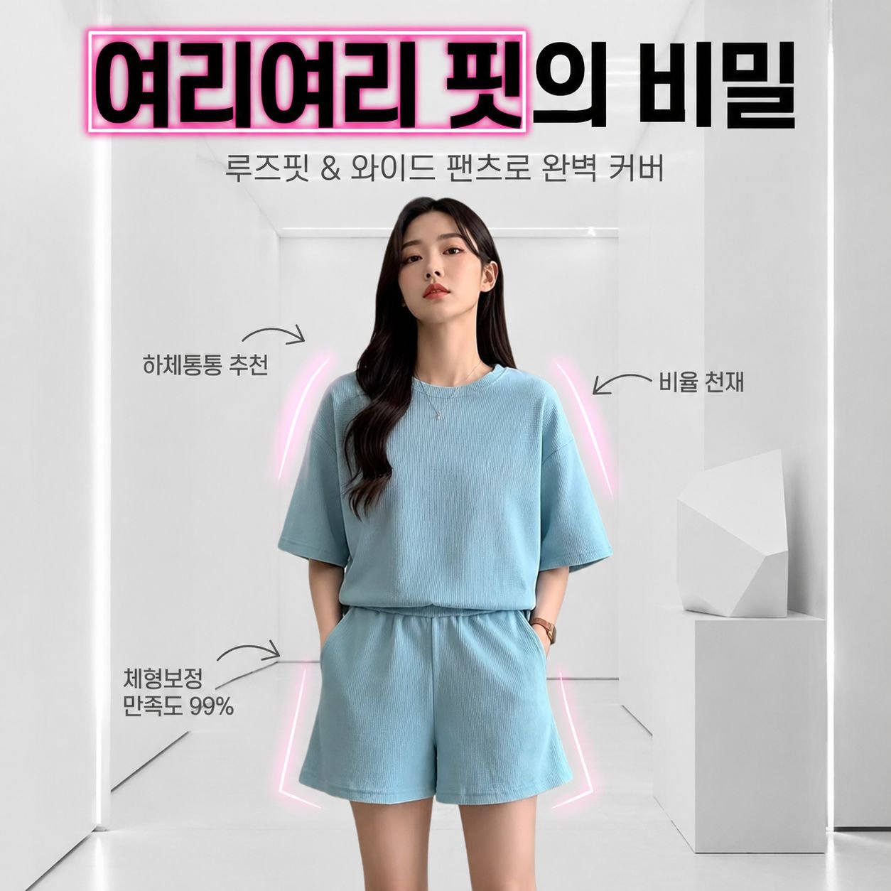 와이드핏 슬림핏 자수 반팔 반바지 세트