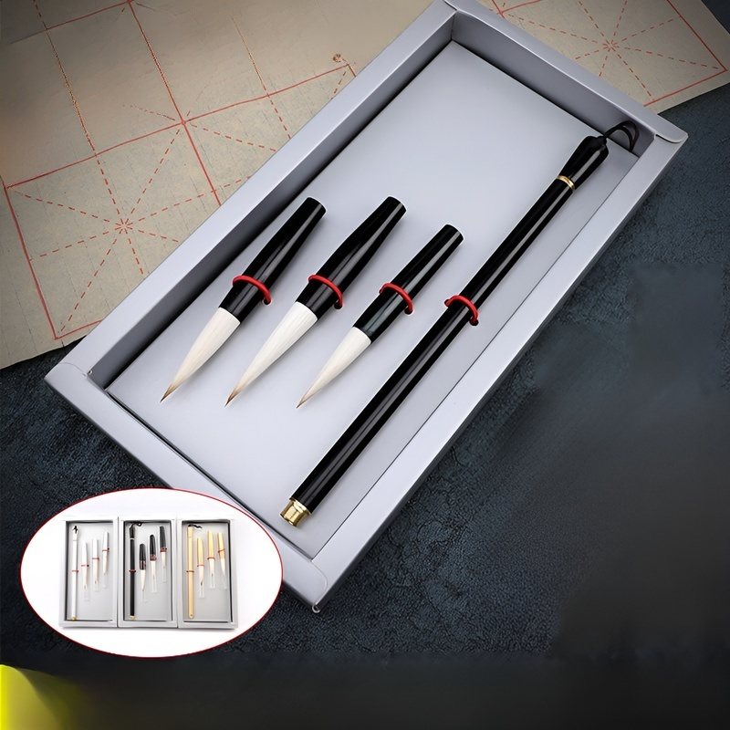 ポータブルメタル筆筒付き書道筆