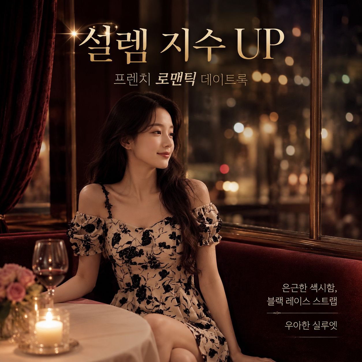 기품있는 슬림핏 프렌치 플라워 비치 롱 원피스