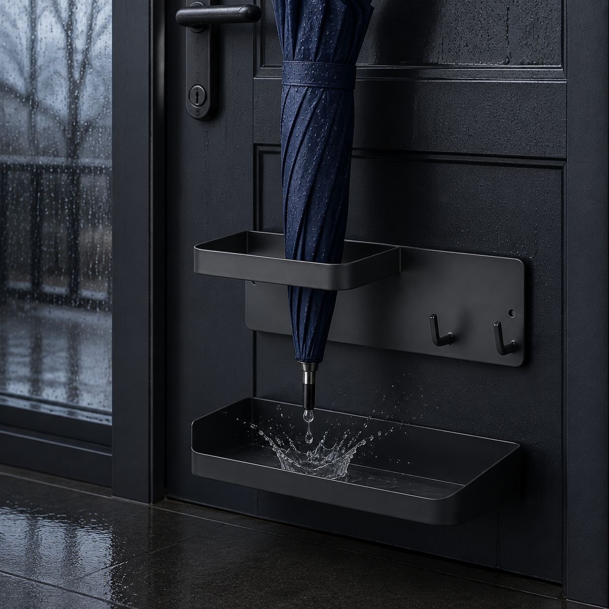 Schneller Zugriff auf Regenschirme dank Türrückseitenhalter