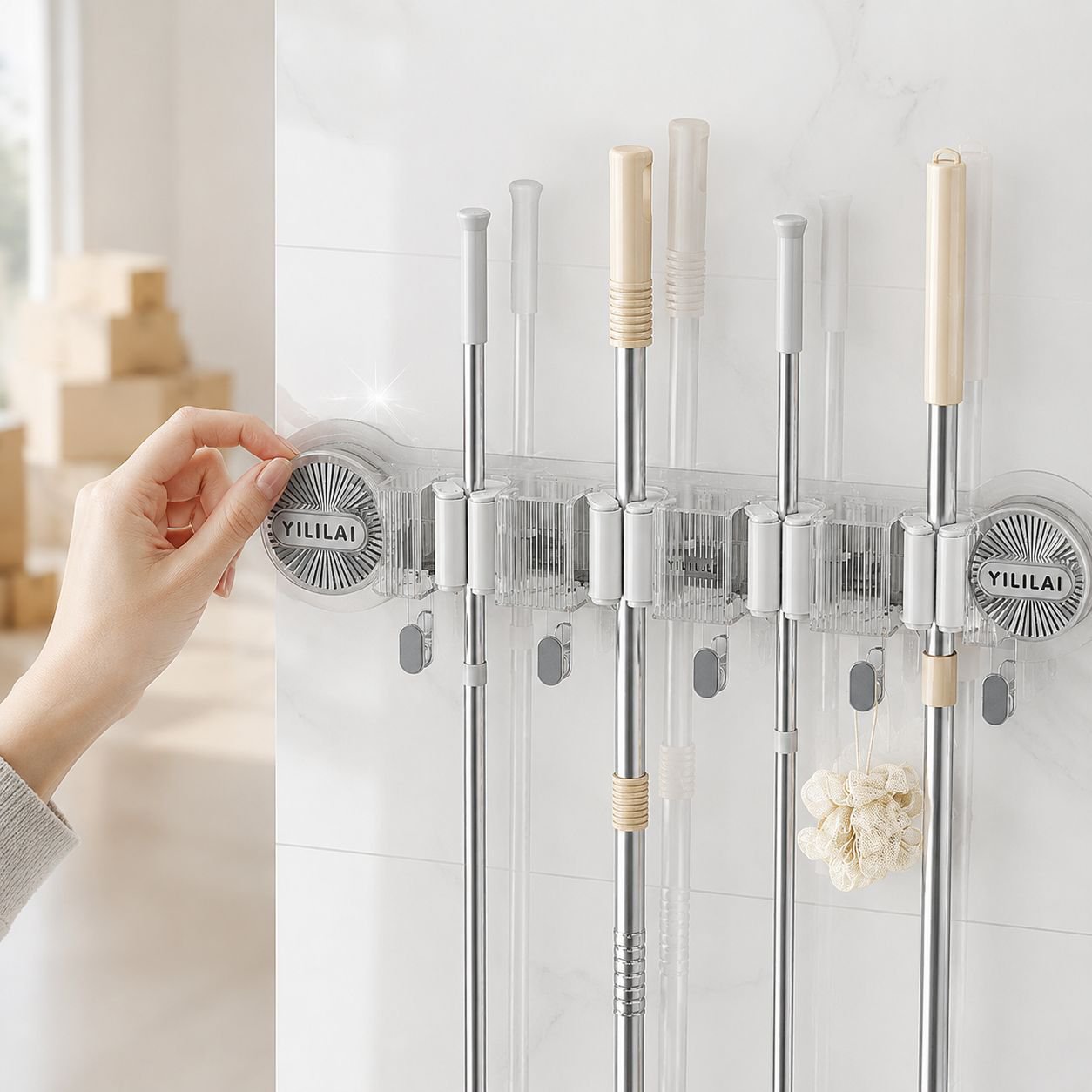 Home Multifunctional Organizer Joint row Bathroom Suction Cup Mop Clip