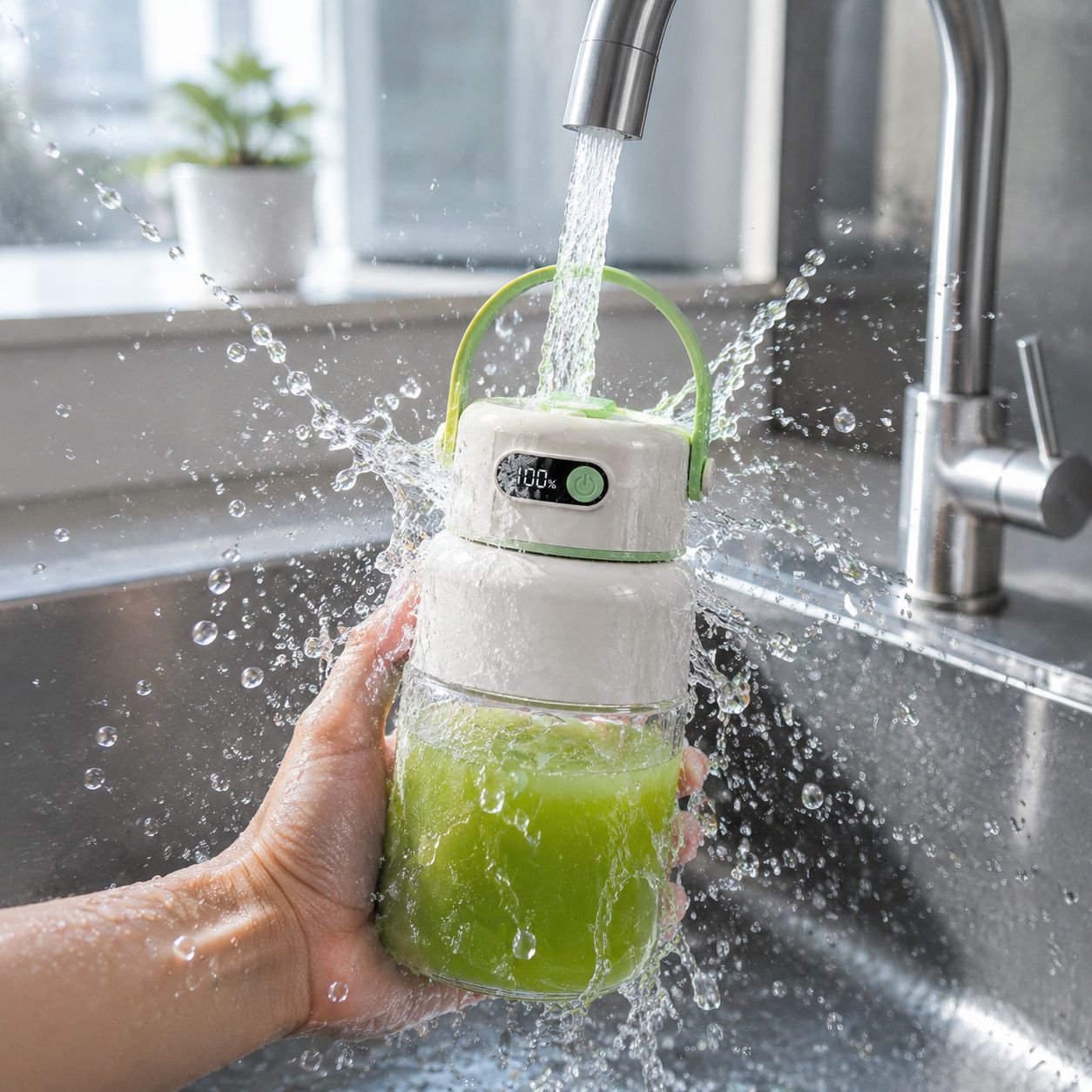 Glass juicer cup assembled with all parts