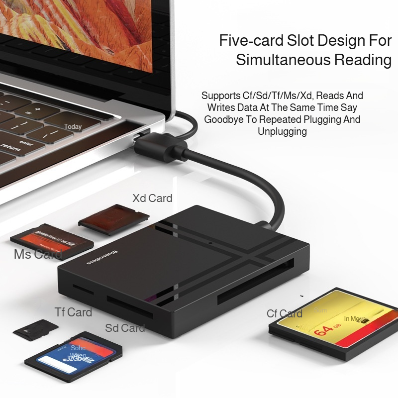 Lector de tarjetas multifunción USB 3.0 Type-C para móvil y PC, CF/SD/TF/MS/M2