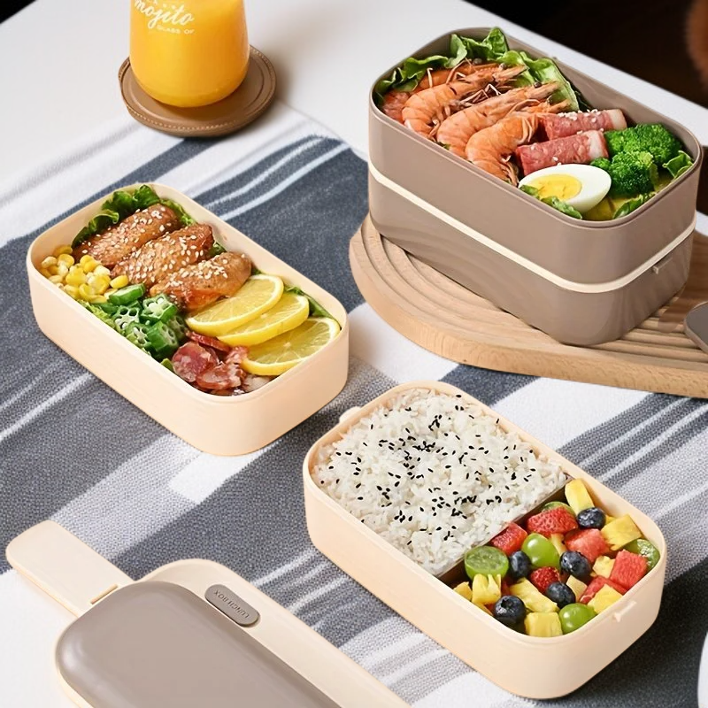 ピクニック・家庭用2重弁当箱セット、電子レンジ対応ランチボックス