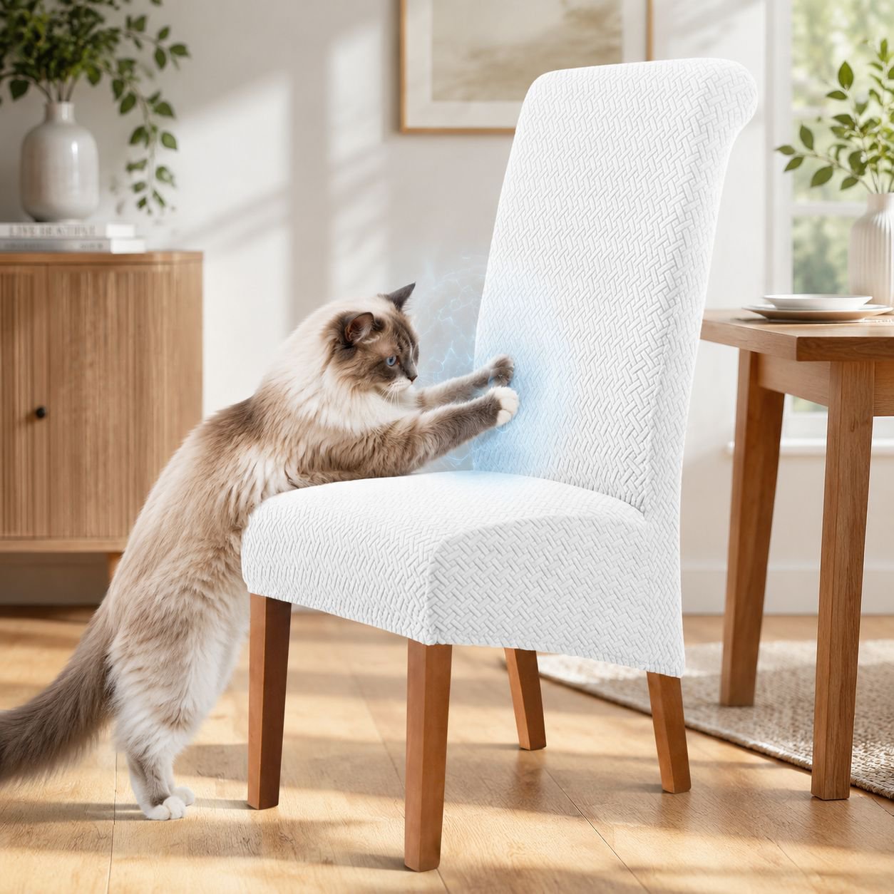 Home Dining Chair High Back Chair Jacquard Fabric Dining Chair Stretch Hotel Chair