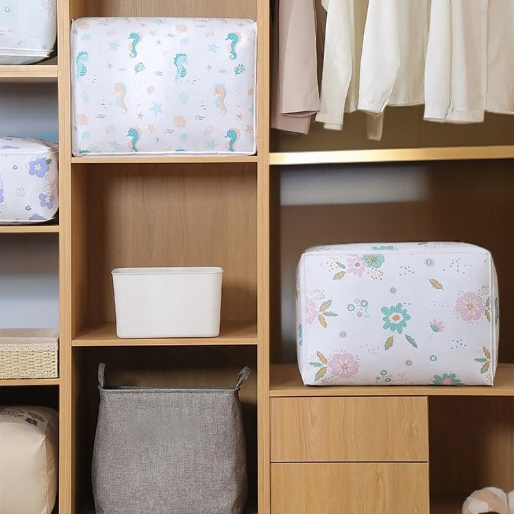 家庭用防塵収納バッグ 大容量立体キルトバッグ 衣類整理キューブ収納バッグ ジッパー付きキルトバッグ