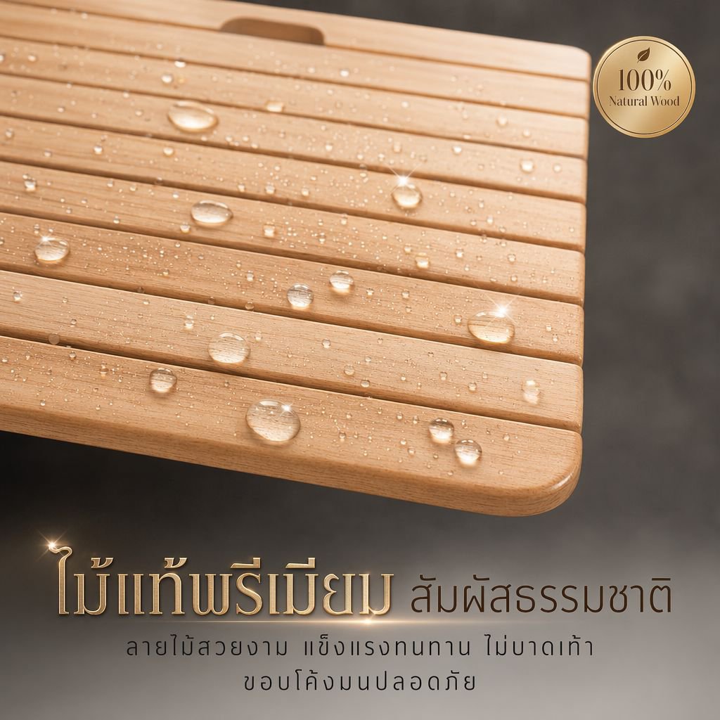 แผ่นไม้กันลื่นสำหรับห้องน้ำ ผลิตจากไม้กันผุ หนาเป็นพิเศษสำหรับห้องอาบน้ำ