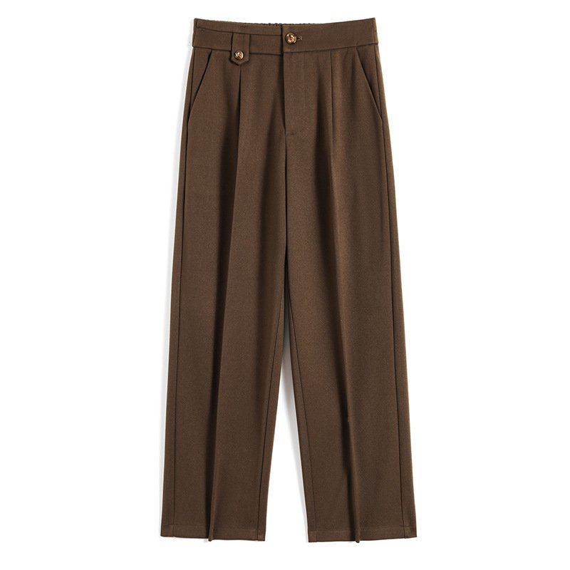 小さめストレートパンツ スモークチューブ 太めワイドパンツ レディース カジュアル ハイウエスト 細めストレートパンツ