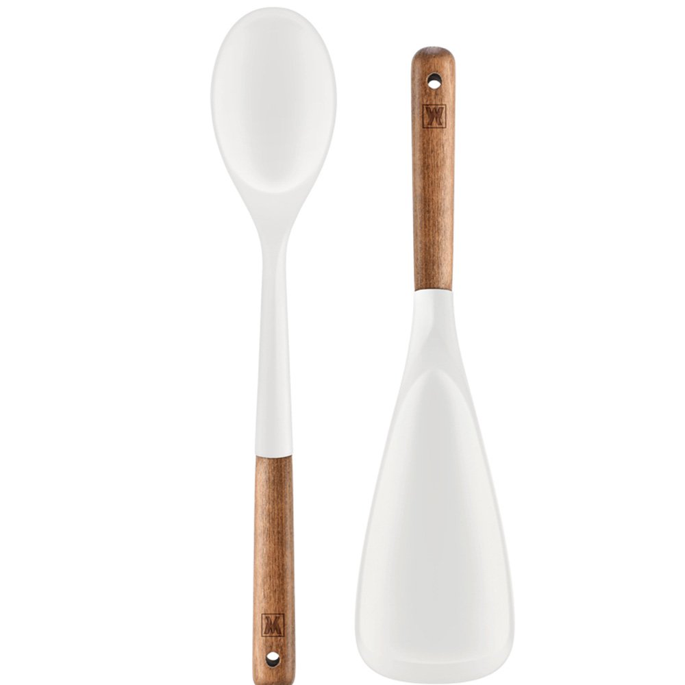 Set de lingură și spatulă din silicon cu mâner scurt din lemn