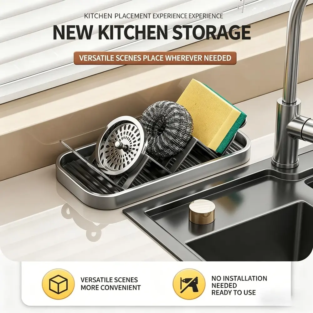 Household stainless steel W-shaped soap dish organizer for home bathroom, drainer tray, soap holder