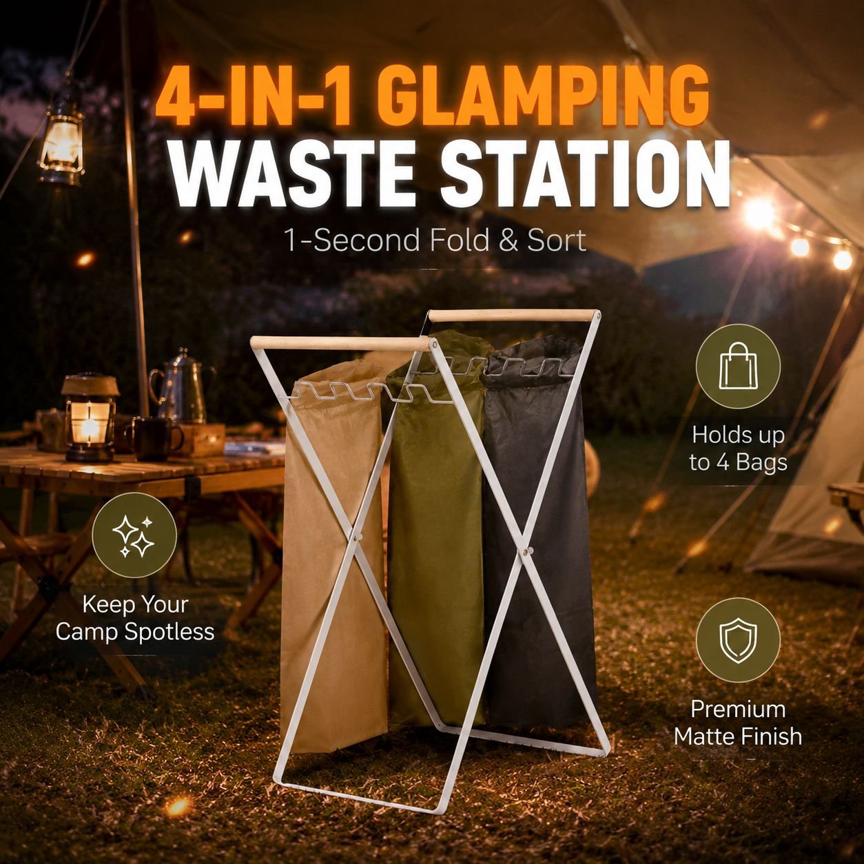 Self-moving Foldable Trash Can for Picnic and Camping
