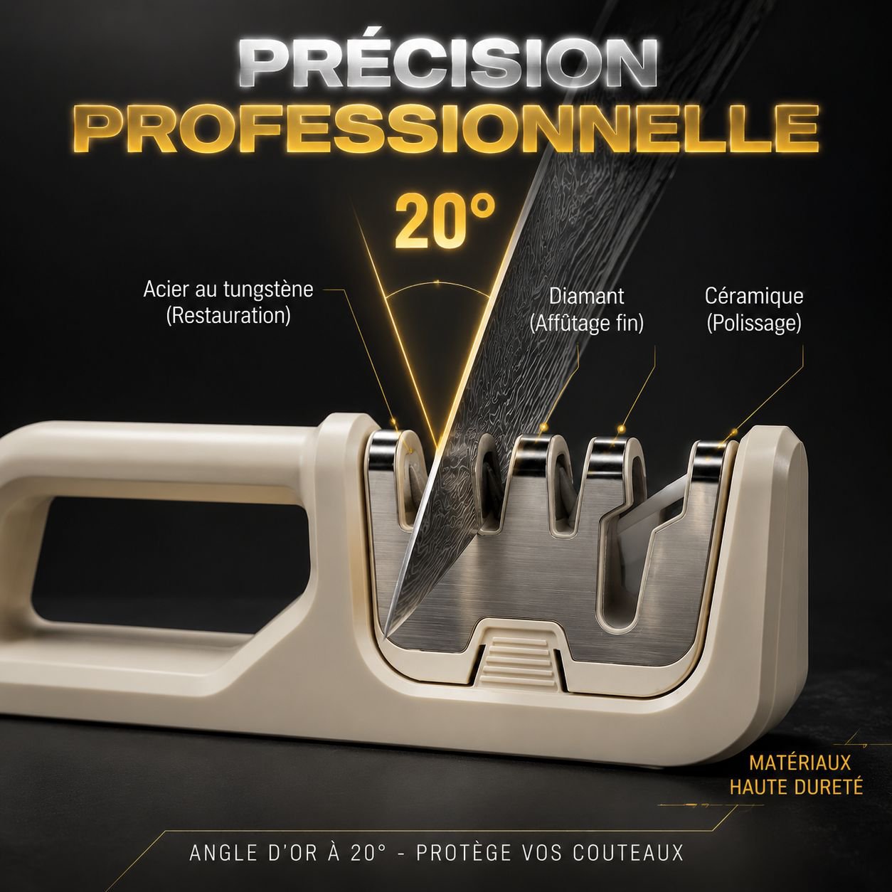 Affûteur de couteaux multifonction 4-en-1 pour cuisine, affûtage rapide pour couteaux de chef