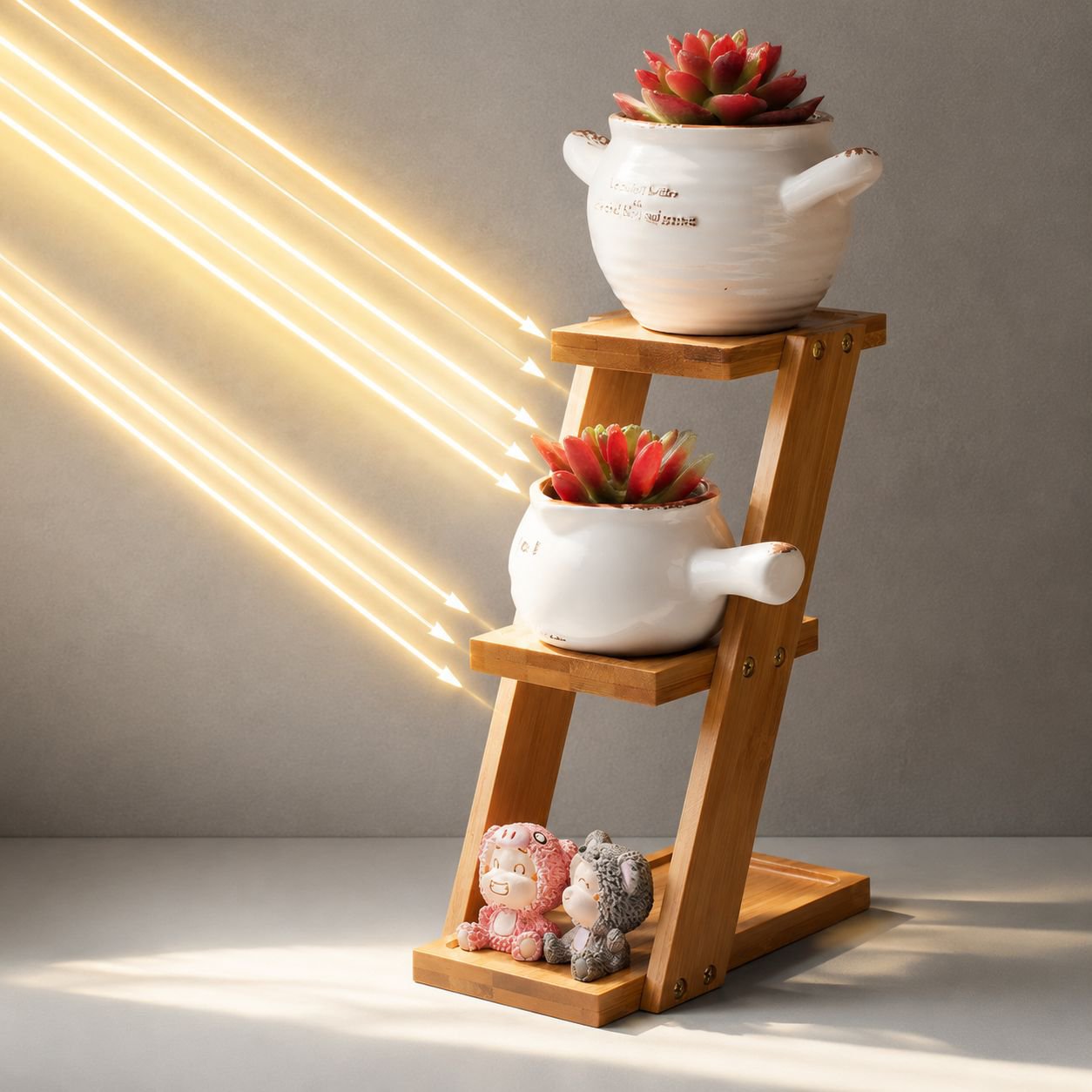 Desktop Bamboo Flower Stand, Ideal for Succulents and Small Potted Plants