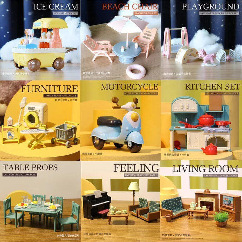 Mini Kitchen and Living Room Dollhouse Decoration Model