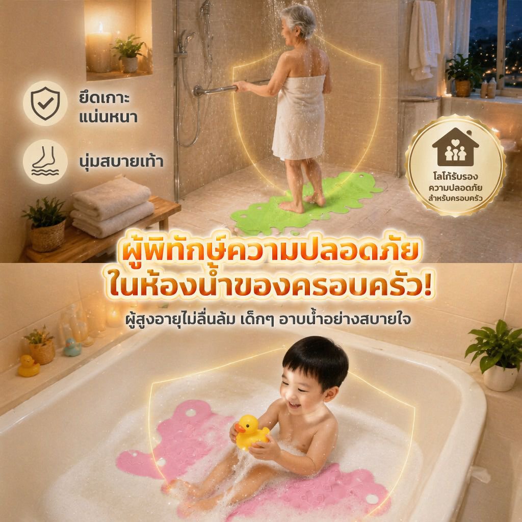 แผ่นรองกันลื่นในห้องน้ำ ลายการ์ตูนพร้อมจุกดูด