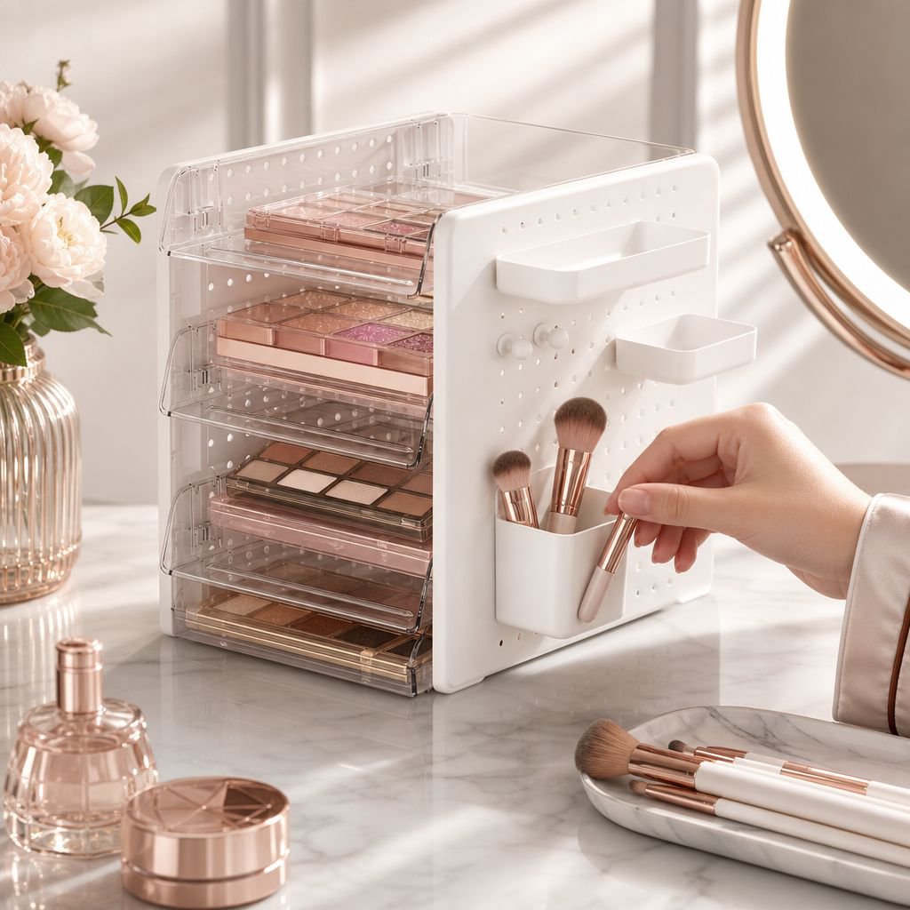 Desktop pegboard storage box for stationery and cosmetics, a must-have for desks and office workstat
