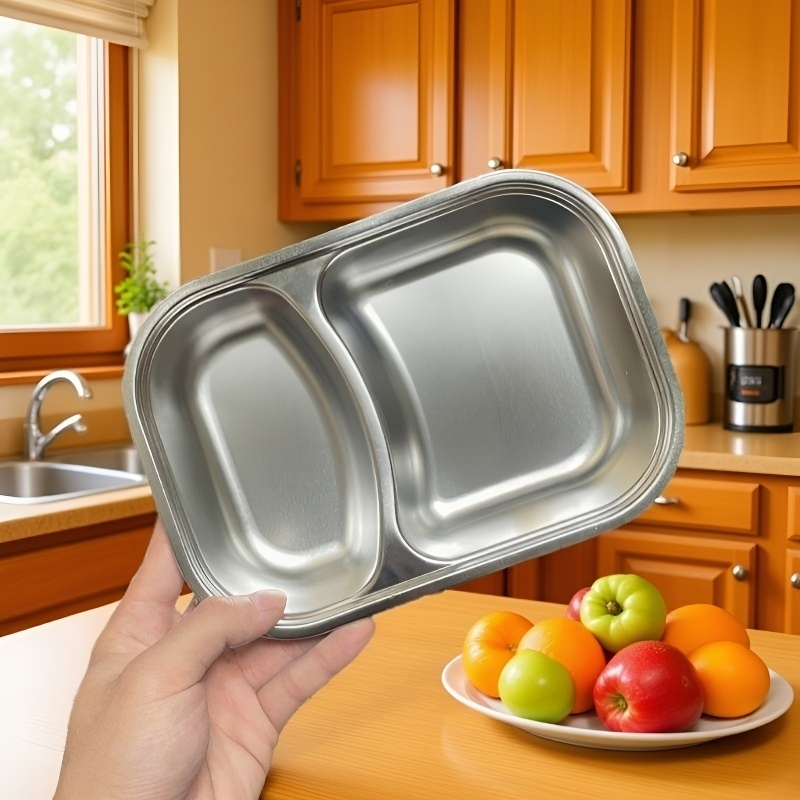 Plato de acero inoxidable para servir alimentos calientes