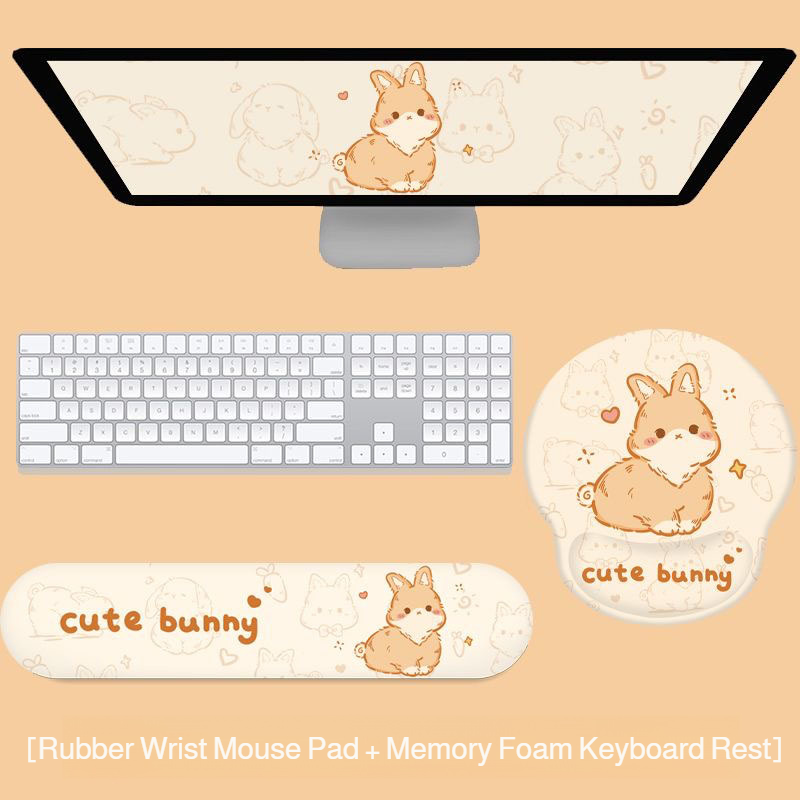 Cute Bunny Mouse Pad with Wrist Rest Cartoon Desk Mat for Girls