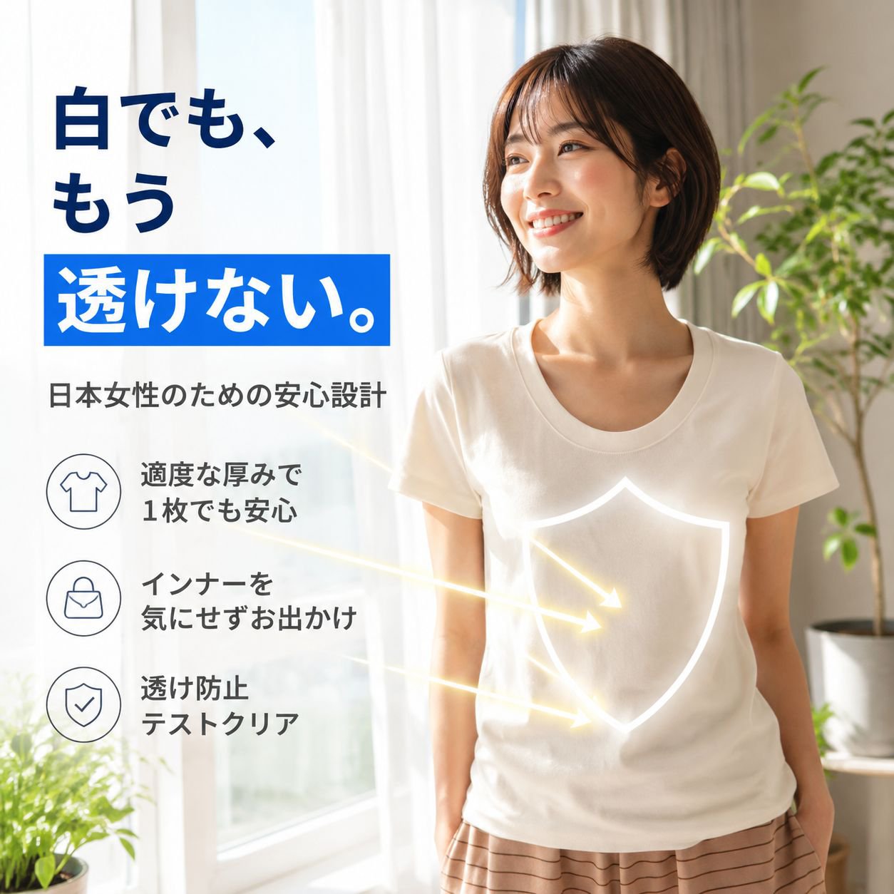 レディース正肩コットンラウンドネック半袖トップス
