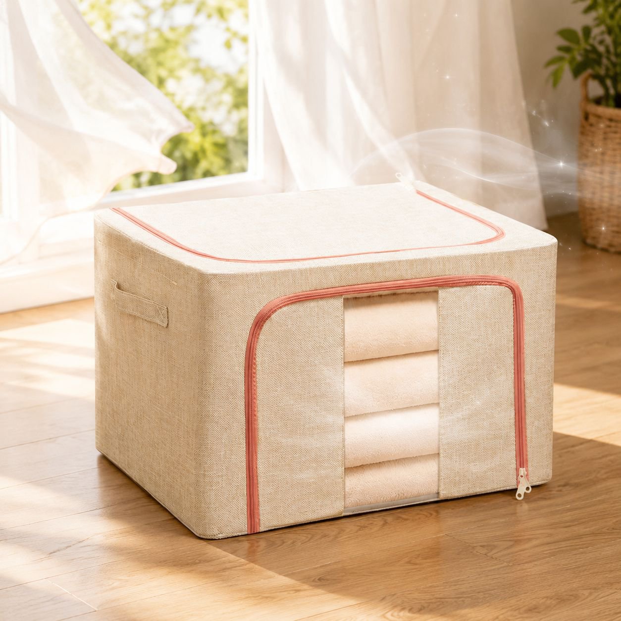 Boîte de rangement pliable en coton et lin de grande capacité pour la maison