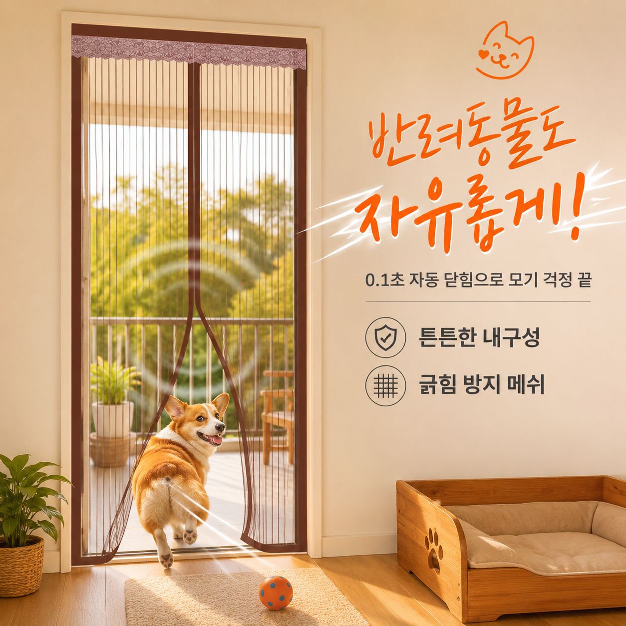 자동 흡착 자석 방충망 문 커튼 금강망 가정용 무타공 방충망