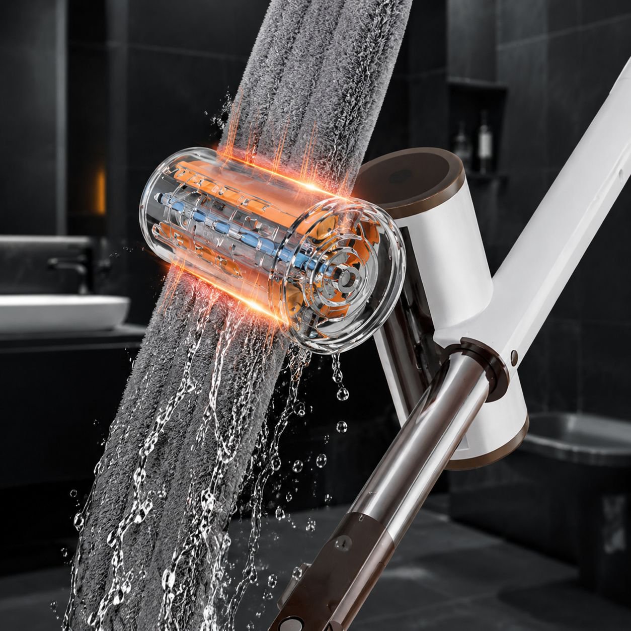 Effortless wringing with hands-free flat mop