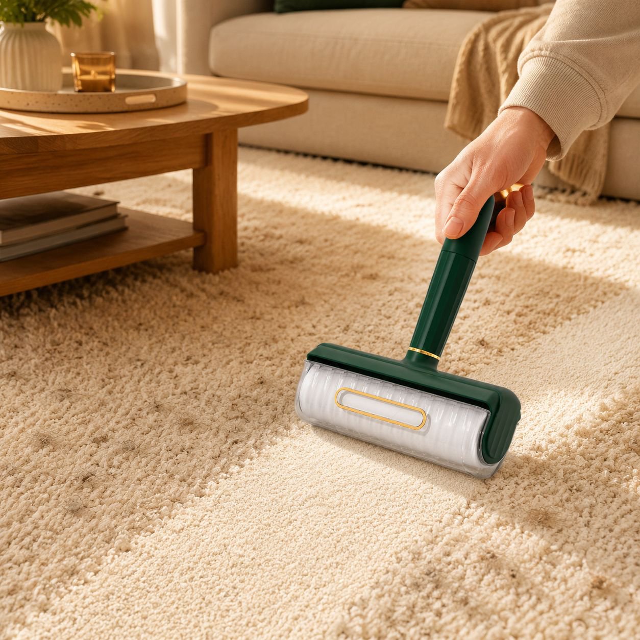 Large multi-purpose household lint remover in use on a sofa