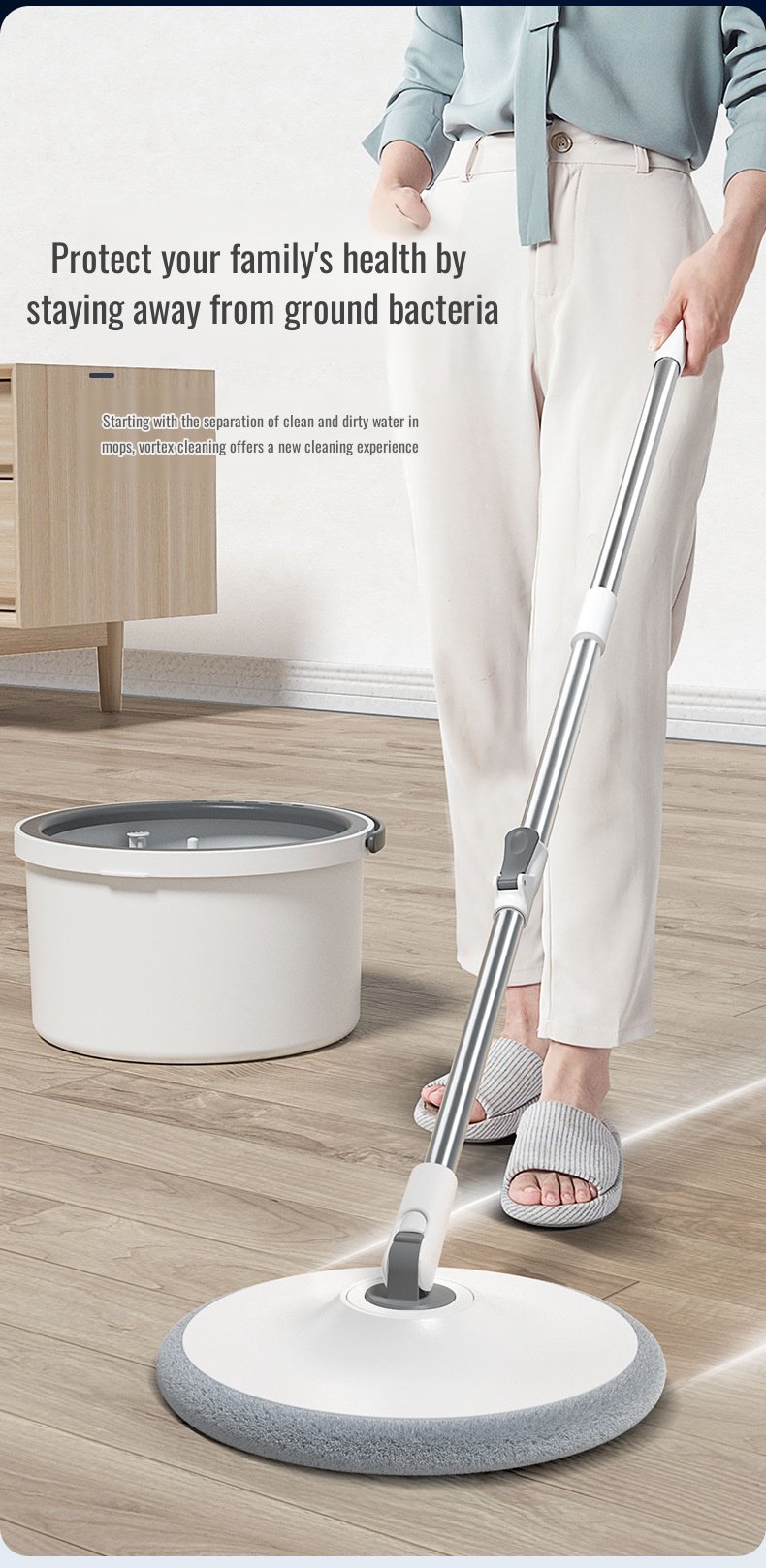 Suction level plate mop for spotless floors