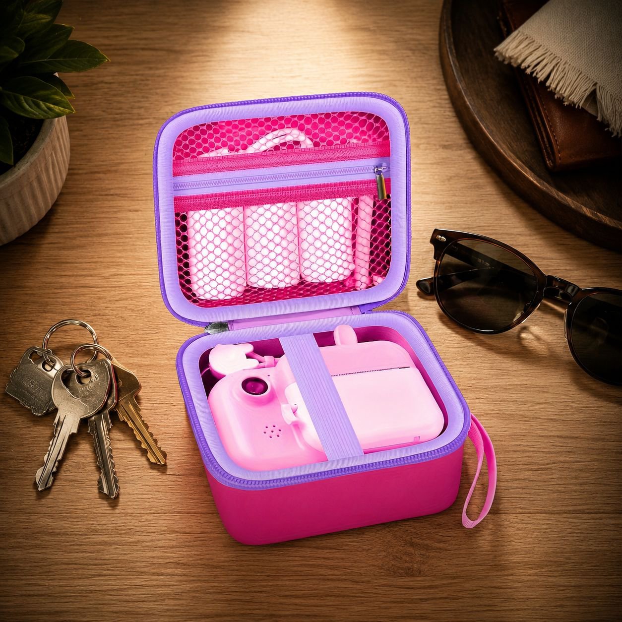 Instant Camera Storage Bag Portable Organizing Hard Shell Case (Pink)