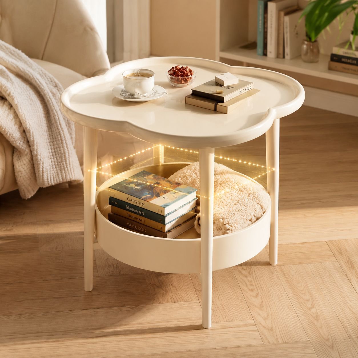 Close-up of cream finish on JMY Nordic coffee table