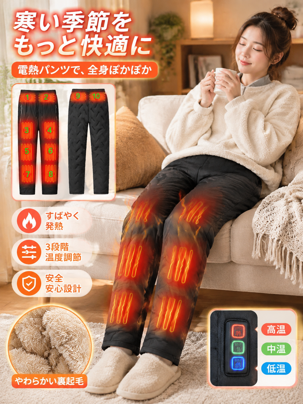 冬用ヒーター付きコットンパンツ、冬用ヒーター付き暖かいパンツ、スマート電気ヒーター温度制御ヒーター付きパンツ、ラムフリースヒーター付きパンツ