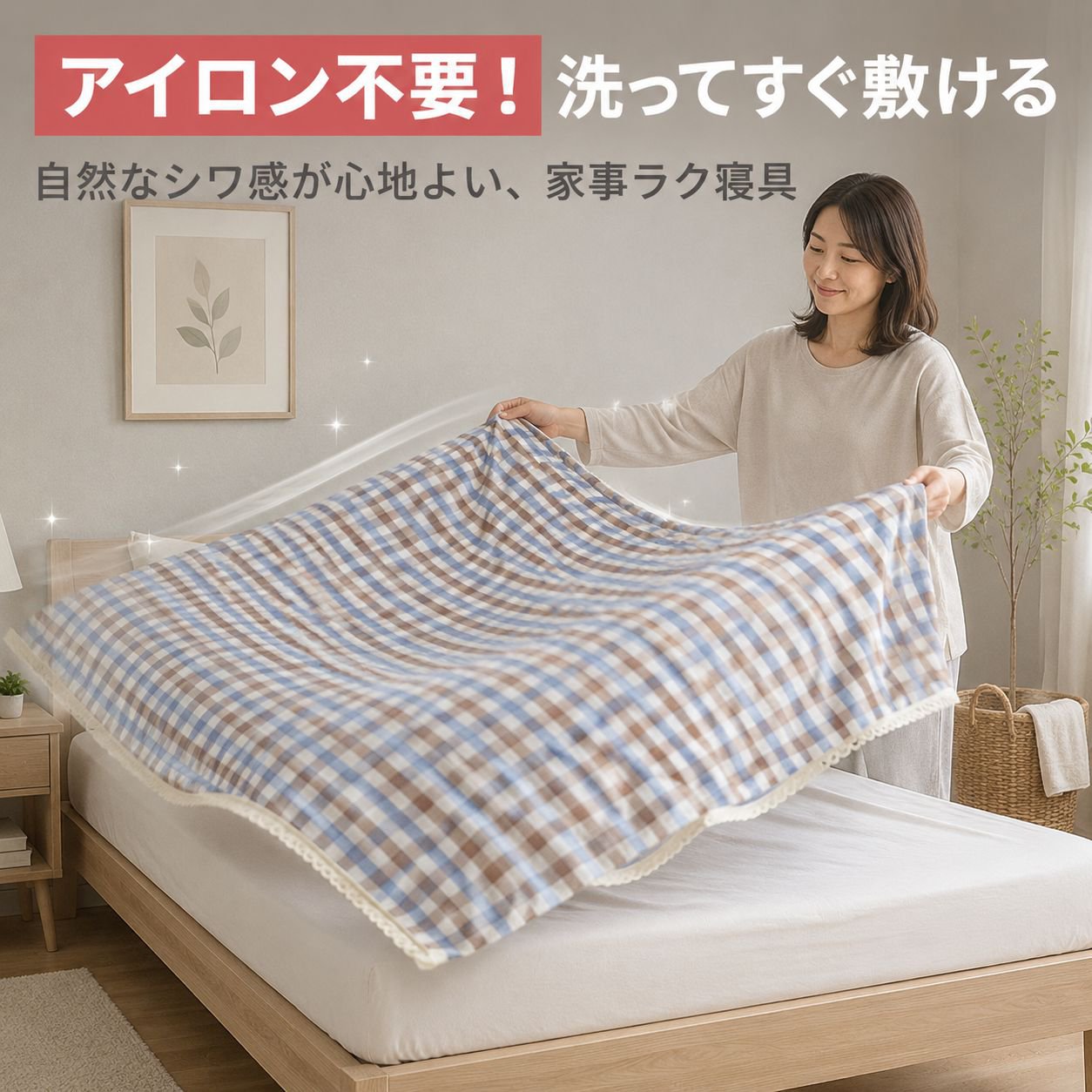 学生寮用ベッドシーツ・掛け布団カバーセット コットンチェック柄コンビ