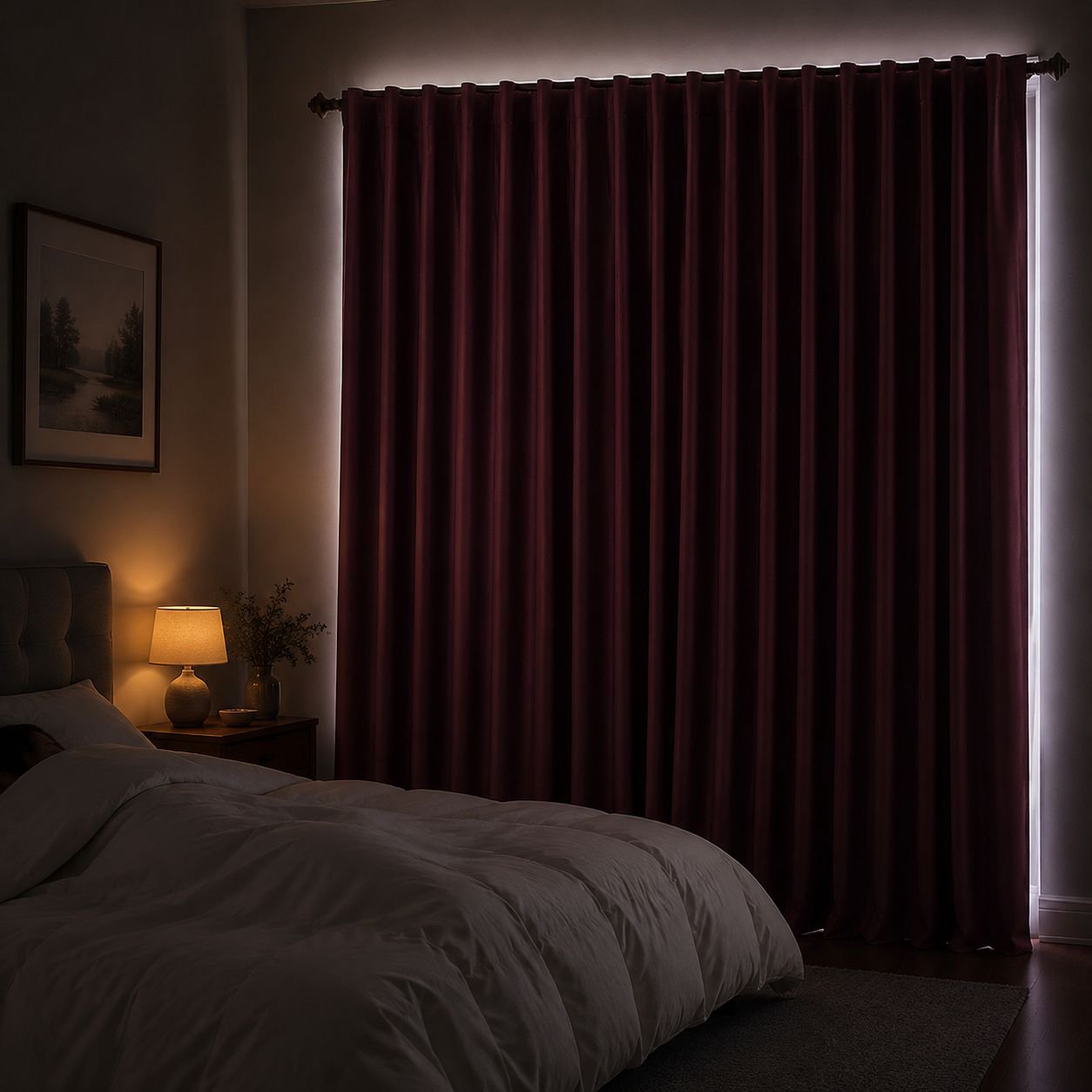 Close-up of blackout fabric used in short solid color curtain