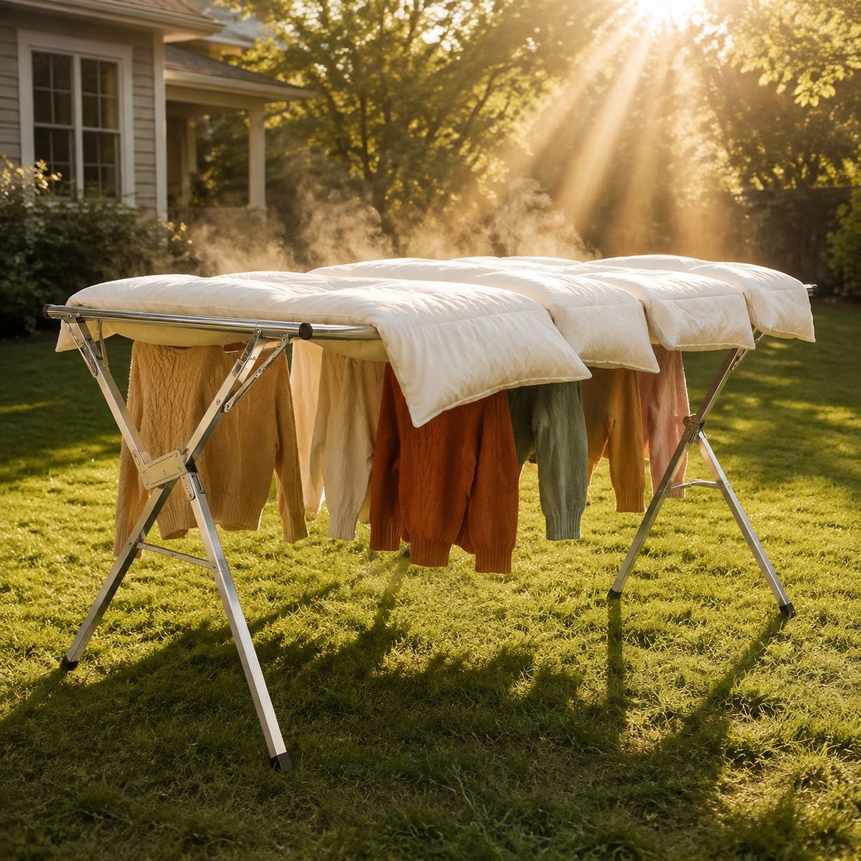 Floor-standing, folding, thickened clothes rack for home use on balconies and outdoors, telescopic c