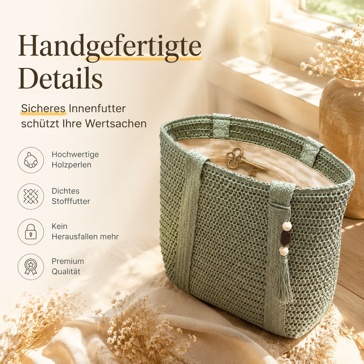 Hochwertige handgefertigte Strohtasche mit Quasten, große Kapazität