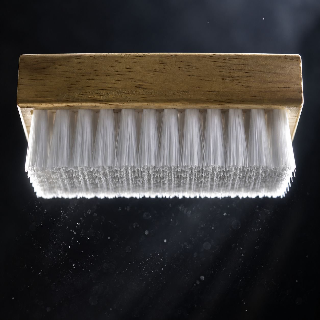 Close-up of wooden shoe brush bristles