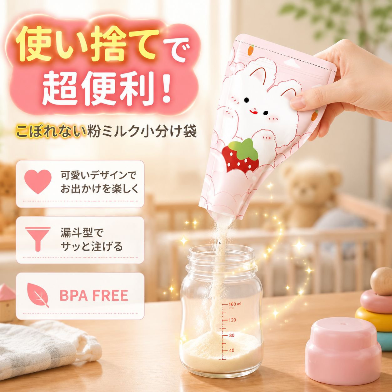 ベビー用ミルク密封保存バッグ ポータブル使い捨てタイプ ボックス付き