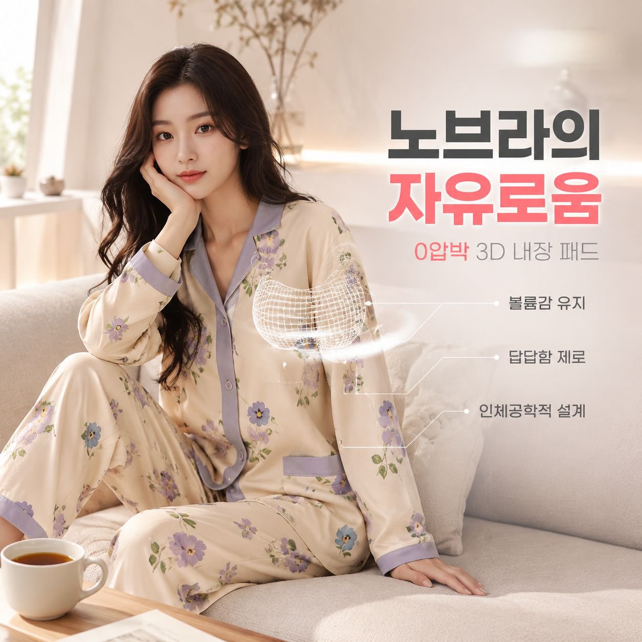외출 가능한 면 브라캡 여성 잠옷 봄가을 긴팔 세트