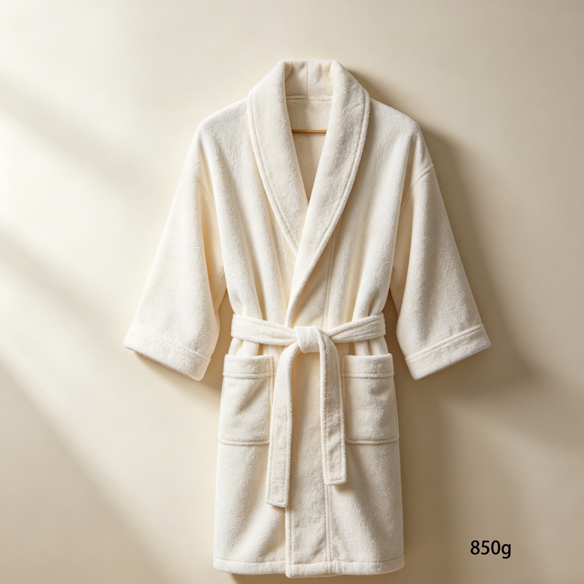 Close-up of coral fleece bathrobe texture