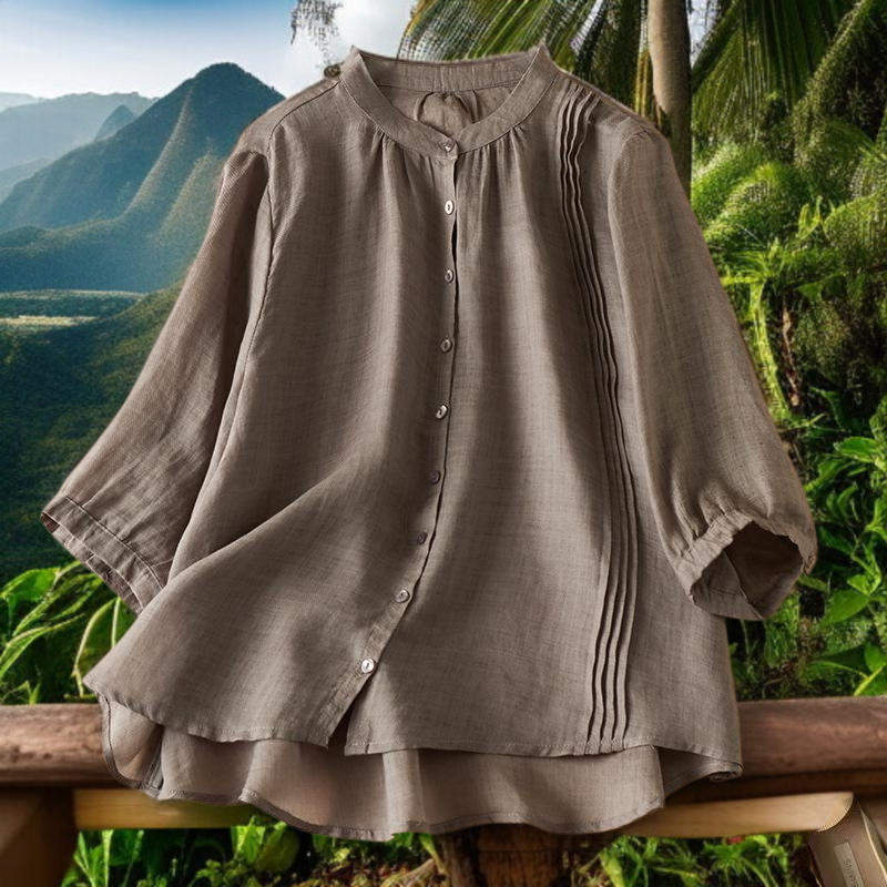 여성 면 마 소재 5부 블라우스 여름 코디