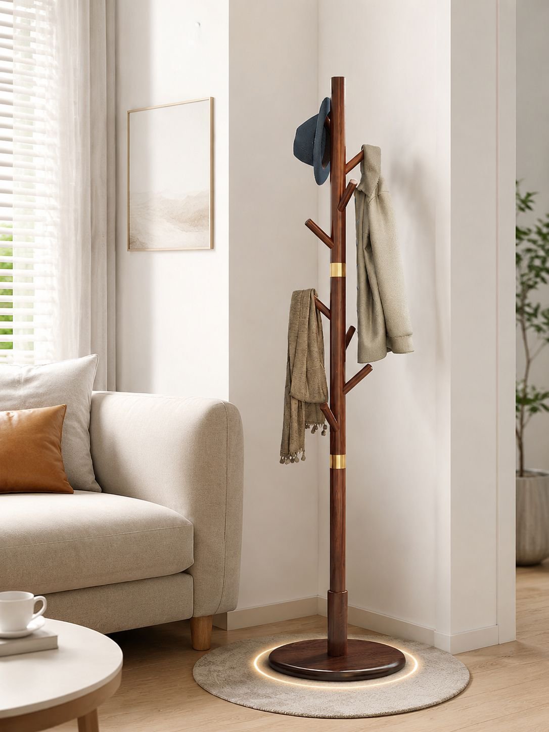 Elegant vertical coat rack for entryway organization