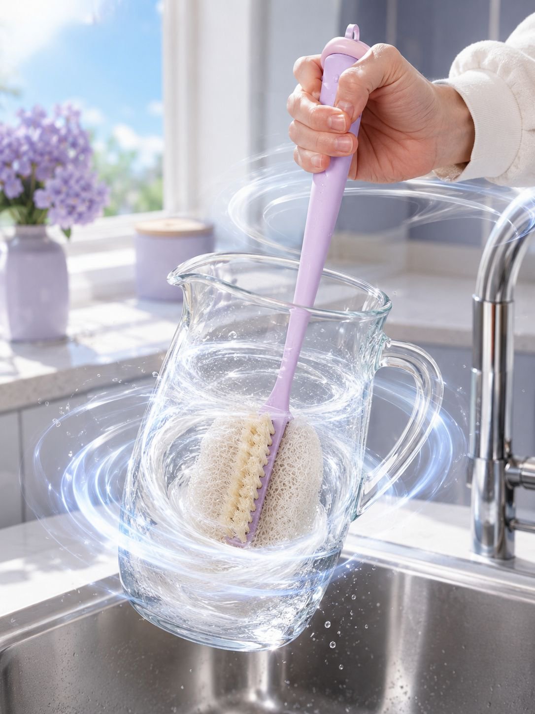 Efficient cleaning tool for bottles and cups